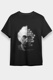 Einstein Portre Lıntı Baskılı Unisex Siyah Tişört - Tshirt