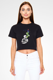 Einstein Siyah  Crop Top Tişört