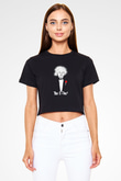 Einstein Siyah Crop Top Tişört