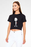 Einstein Siyah Crop Top Tişört