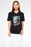 Einstein Siyah Unisex V Yaka Tişört T-Shirt