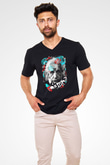 Einstein Siyah Unisex V Yaka Tişört T-Shirt