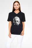 Einstein Siyah Unisex V Yaka Tişört T-Shirt