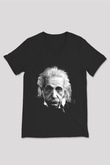 Einstein Siyah Unisex V Yaka Tişört T-Shirt