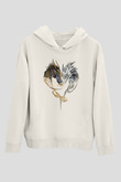Ejderha Baskılı Beyaz Unisex Hoodie
