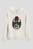 Ejderha Baskılı Beyaz Unisex Hoodie