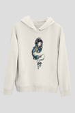 Ejderha Baskılı Beyaz Unisex Hoodie