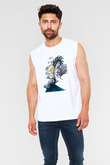 Ejderha Baskılı Beyaz Unisex Kolsuz Tişört - Tshirt