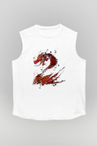 Ejderha Baskılı Beyaz Unisex Kolsuz Tişört - Tshirt