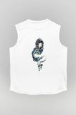 Ejderha Baskılı Beyaz Unisex Kolsuz Tişört - Tshirt