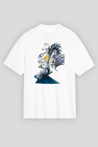 Ejderha Baskılı Beyaz Unisex Oversize Tişört - Tshirt