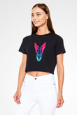 Ejderha Baskılı Siyah Crop Top Kadın Tişört - Tshirt