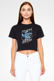 Ejderha Baskılı Siyah Crop Top Kadın Tişört - Tshirt