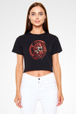 Ejderha Baskılı Siyah Crop Top Kadın Tişört - Tshirt