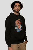 Ejderha Baskılı Unisex Siyah Hoodie