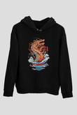 Ejderha Baskılı Unisex Siyah Hoodie