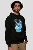 Ejderha Baskılı Unisex Siyah Hoodie