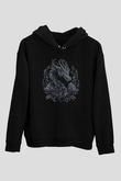 Ejderha Baskılı Unisex Siyah Hoodie
