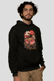 Ejderha Baskılı Unisex Siyah Hoodie
