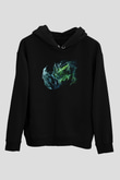 Ejderha Baskılı Unisex Siyah Hoodie