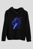 Ejderha Baskılı Unisex Siyah Hoodie