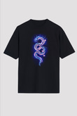Ejderha Baskılı Unisex Siyah Oversize Tişört - Tshirt