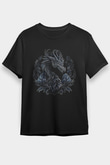 Ejderha Baskılı Unisex Siyah Tişört - Tshirt