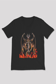Ejderha Baskılı Unisex Siyah V Yaka Tişört - Tshirt