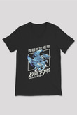Ejderha Baskılı Unisex Siyah V Yaka Tişört - Tshirt