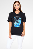 Ejderha Baskılı Unisex Siyah V Yaka Tişört - Tshirt