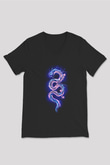 Ejderha Baskılı Unisex Siyah V Yaka Tişört - Tshirt
