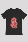 Ejderha Baskılı Unisex Siyah V Yaka Tişört - Tshirt