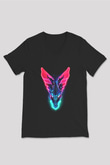 Ejderha Baskılı Unisex Siyah V Yaka Tişört - Tshirt