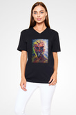 Ekspresyonizm Siyah Unisex V Yaka Tişört T-Shirt
