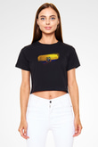 Ekvador - Ecuador Bayrağı Baskılı Kadın Crop Top Siyah Tişört