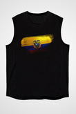 Ekvador - Ecuador Bayrağı Baskılı Unisex Siyah Kolsuz Tişört