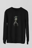 El Hareketi Yapan Kurukafa Baskılı Siyah  Sweatshirt