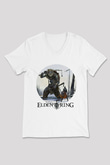 Elden Ring Baskılı Beyaz Unisex V Yaka Tişört - Tshirt