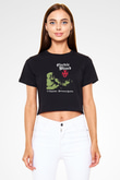 Electric Wizard Baskılı Siyah Crop Top Kadın Tişört - Tshirt