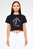 Electric Wizard Baskılı Siyah Crop Top Kadın Tişört - Tshirt