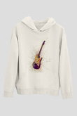 Elektro Gitar Baskılı Beyaz Unisex Hoodie