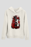 Elektro Gitar Baskılı Beyaz Unisex Hoodie
