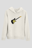 Elektro Gitar Baskılı Beyaz Unisex Hoodie