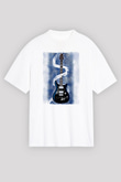 Elektro Gitar Baskılı Beyaz Unisex Oversize Tişört - Tshirt