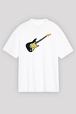Elektro Gitar Baskılı Beyaz Unisex Oversize Tişört - Tshirt