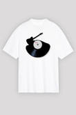 Elektro Gitar Baskılı Beyaz Unisex Oversize Tişört - Tshirt