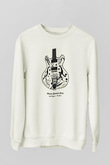 Elektro Gitar Baskılı Beyaz Unisex Sweatshirt
