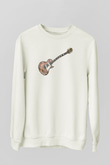 Elektro Gitar Baskılı Beyaz Unisex Sweatshirt