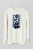 Elektro Gitar Baskılı Beyaz Unisex Sweatshirt