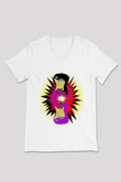 Elektro Gitar Baskılı Beyaz Unisex V Yaka Tişört - Tshirt